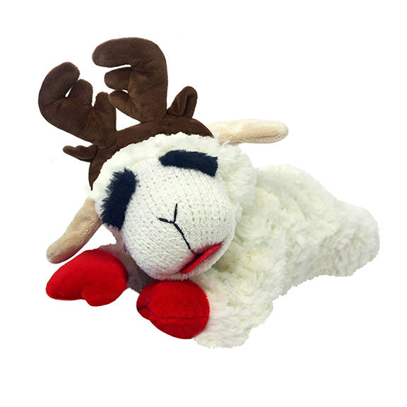 Multipet Holiday Lamb Chop w/Antlers Dog Toy 6.5"