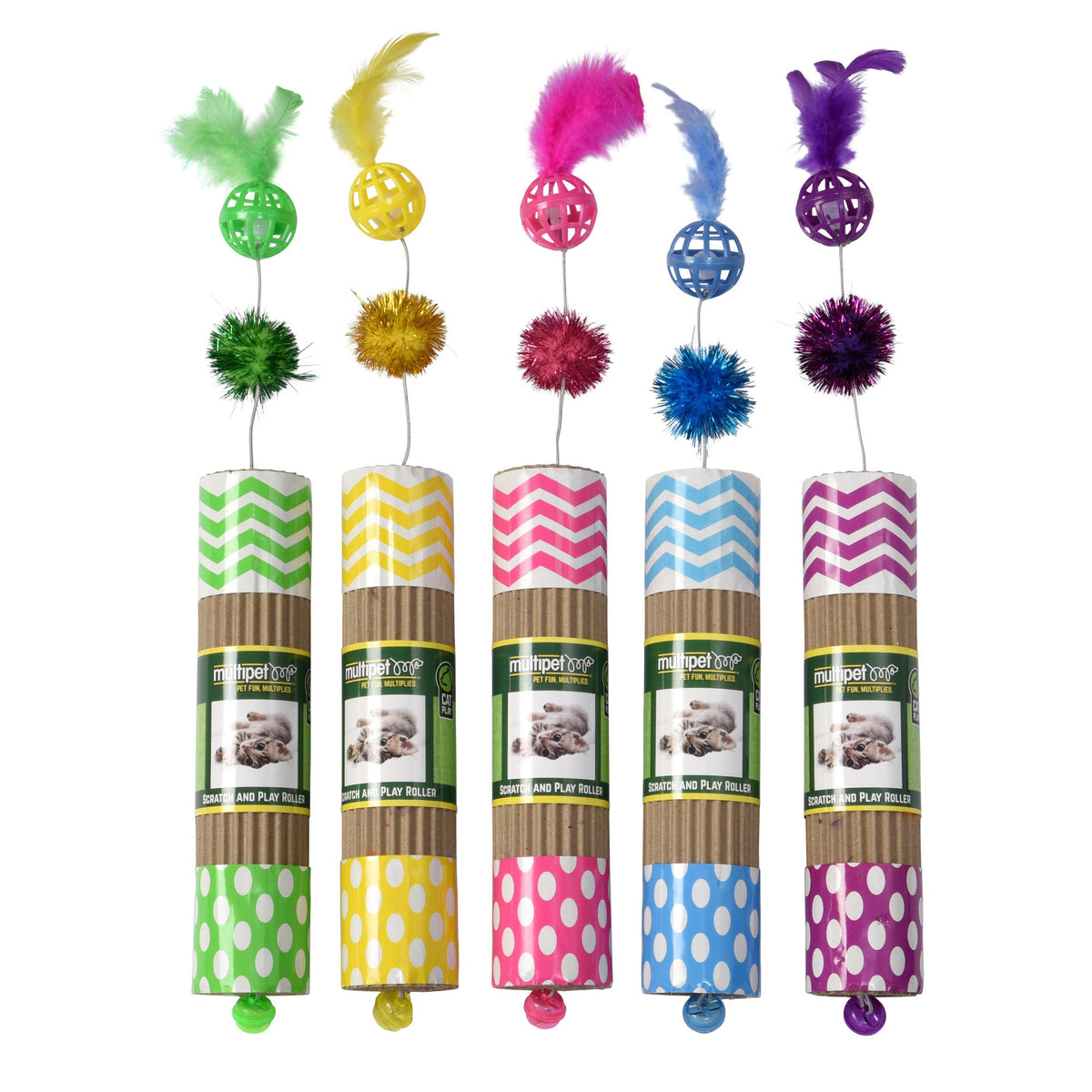 Multipet Cardboard Roller Cat Toy Assorted Colors 17"
