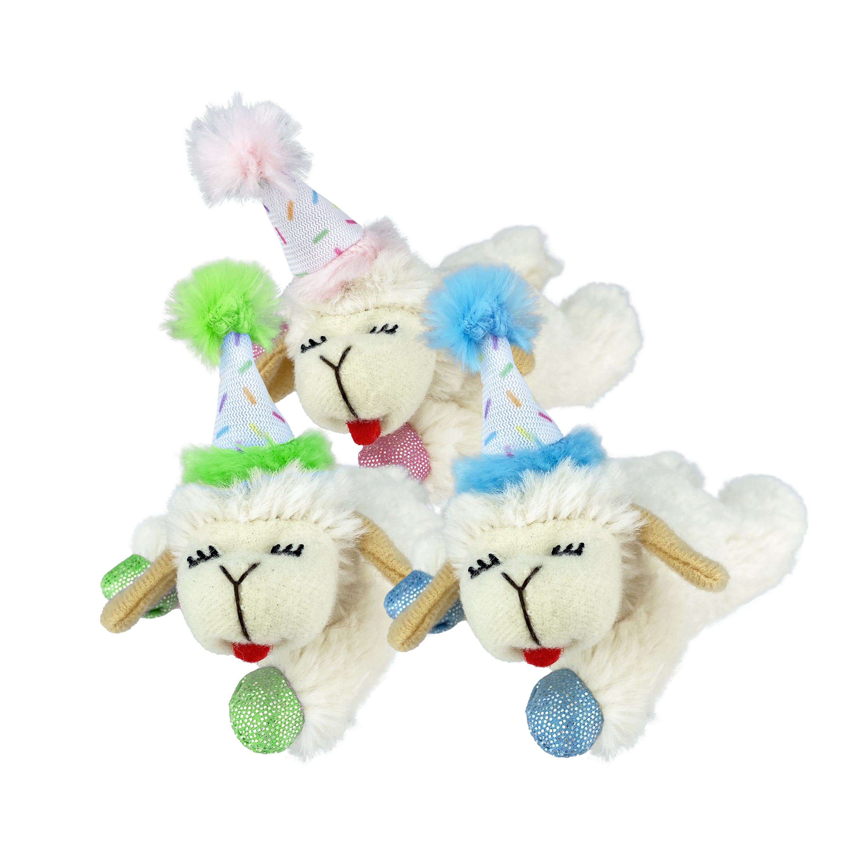 Multipet Lamb Chop w/ Birthday Hat Cat Toy 4" Assorted