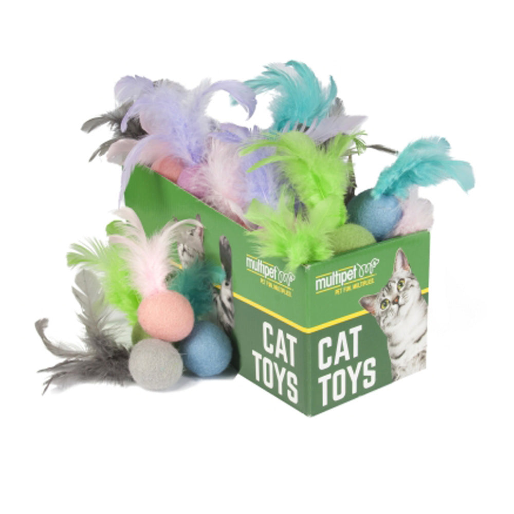 Multipet Felt Ball w/ Feathers Cat Toys  
Assorted Colors 4" 30pc