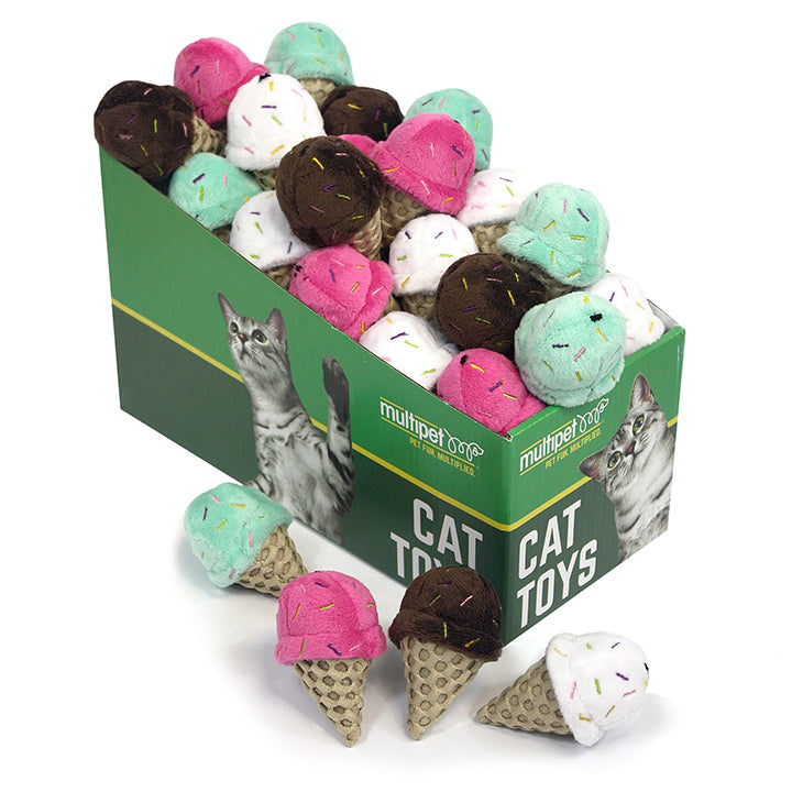 Multipet Ice Cream Cone Cat Toys Assorted Colors 3" 25pc