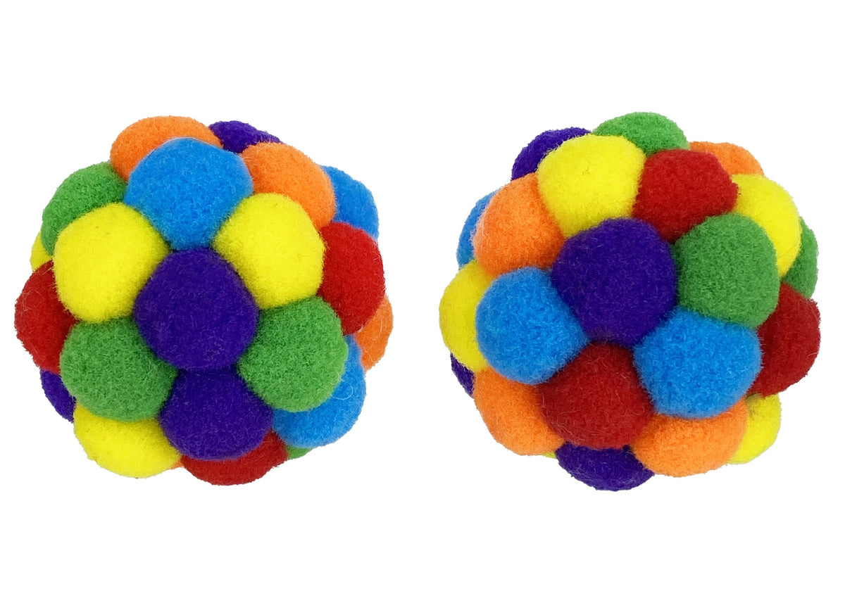 Multipet Pom Pom Ball w/ Rattle Cat Toy Assorted Colors 2" 25pc