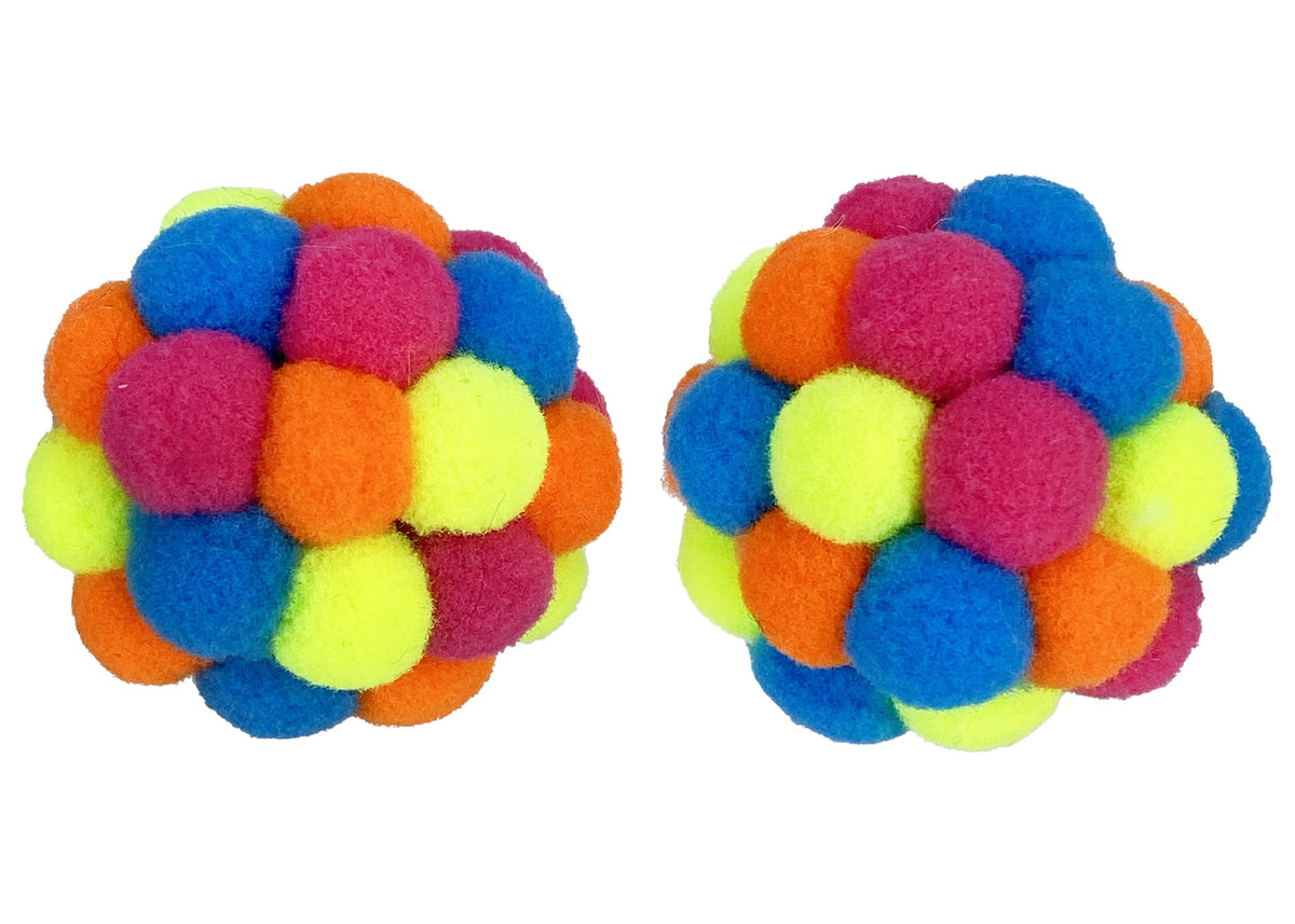 Multipet Pom Pom Ball w/ Rattle Cat Toy Assorted Colors 2