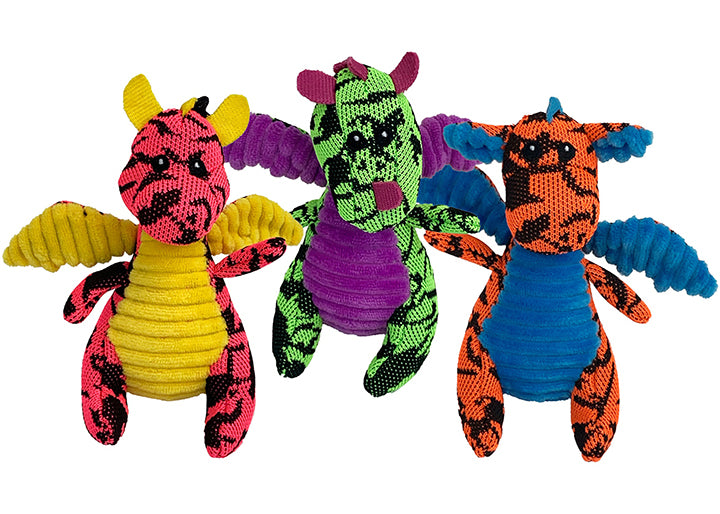 Multipet Minipet Dragon Plush Dog Toy Assorted Colors 4"