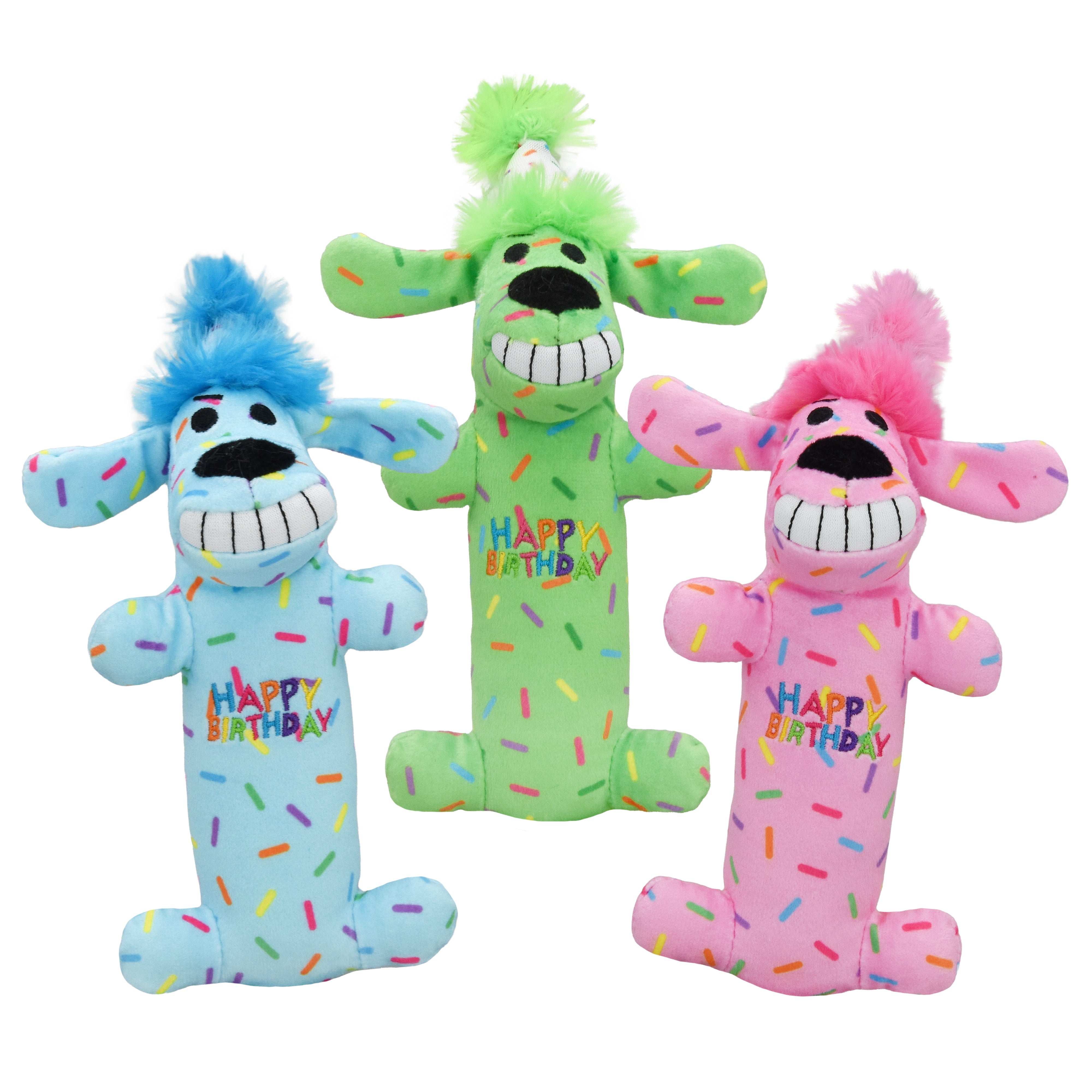 Multipet Birthday Loofa w/ Sprinkles Plush Dog Toy 6" Assorted