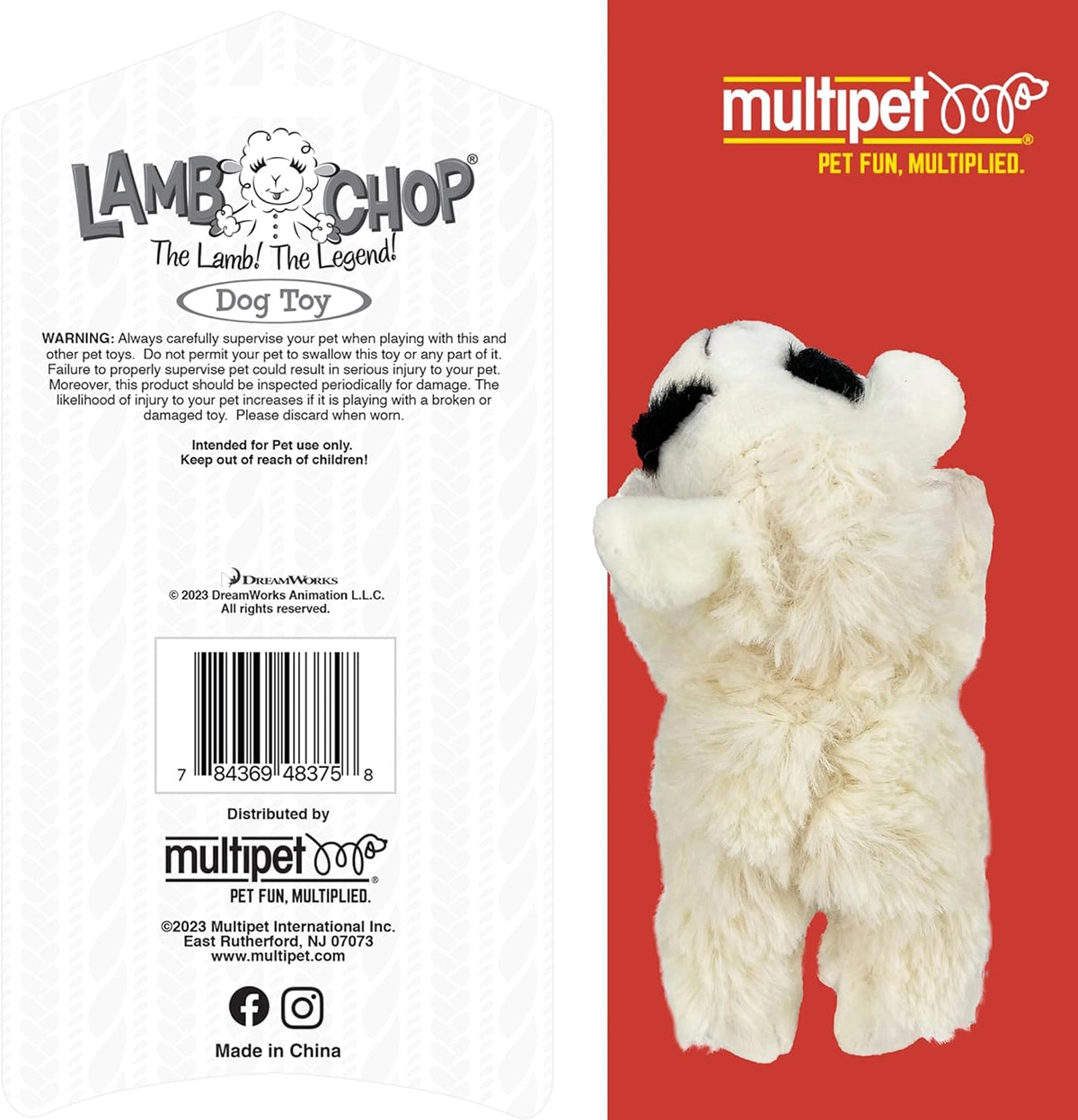 Multipet Lamb Chop Plush Dog Toy 6"