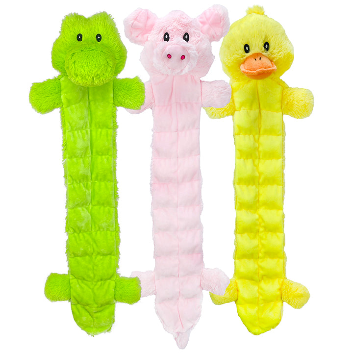 Multipet Long Squeaker Mat Plush Dog Toy  Assorted Animals 24"