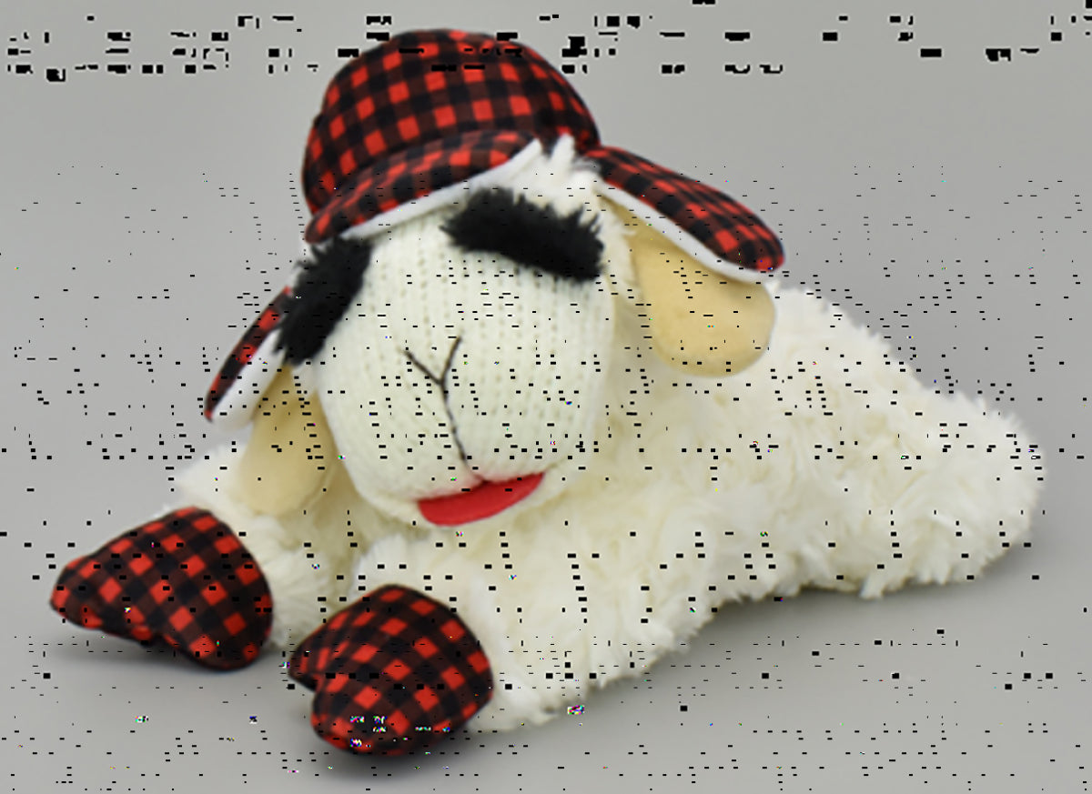 Multipet Lamb Chop w/ Buffalo Plaid Trapper Hat 10.5"