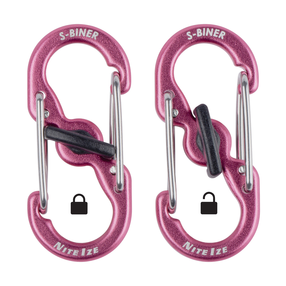 Nite Ize S-Biner TagLock Aluminum - 2 Pack - Pink