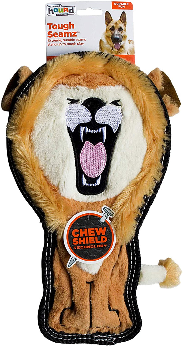 Outward Hound Tough Seamz Lion Durable Plush Dog Toy Tan Medium