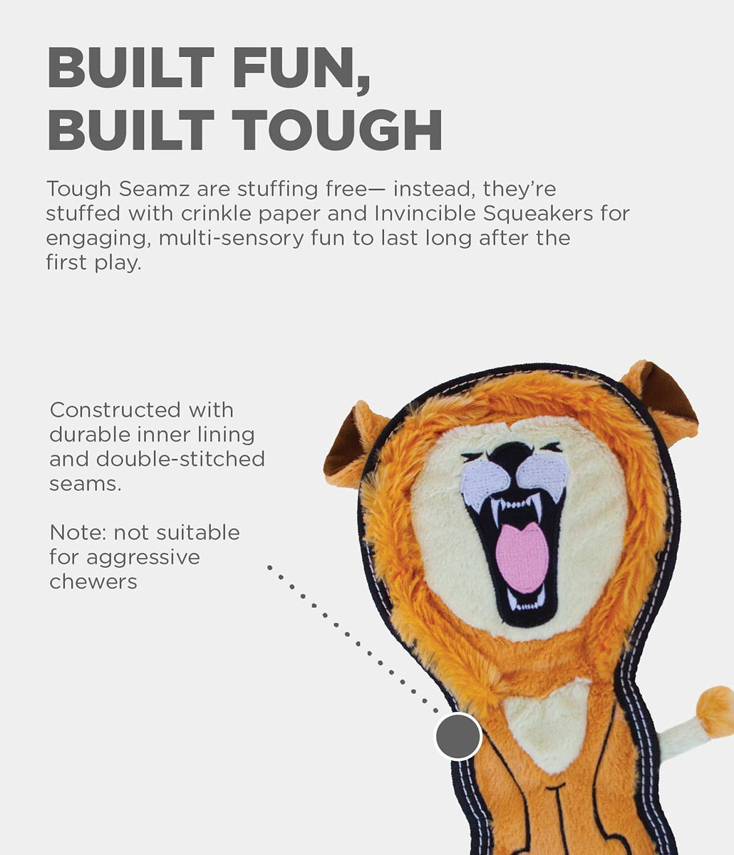 Outward Hound Tough Seamz Lion Durable Plush Dog Toy Tan Medium