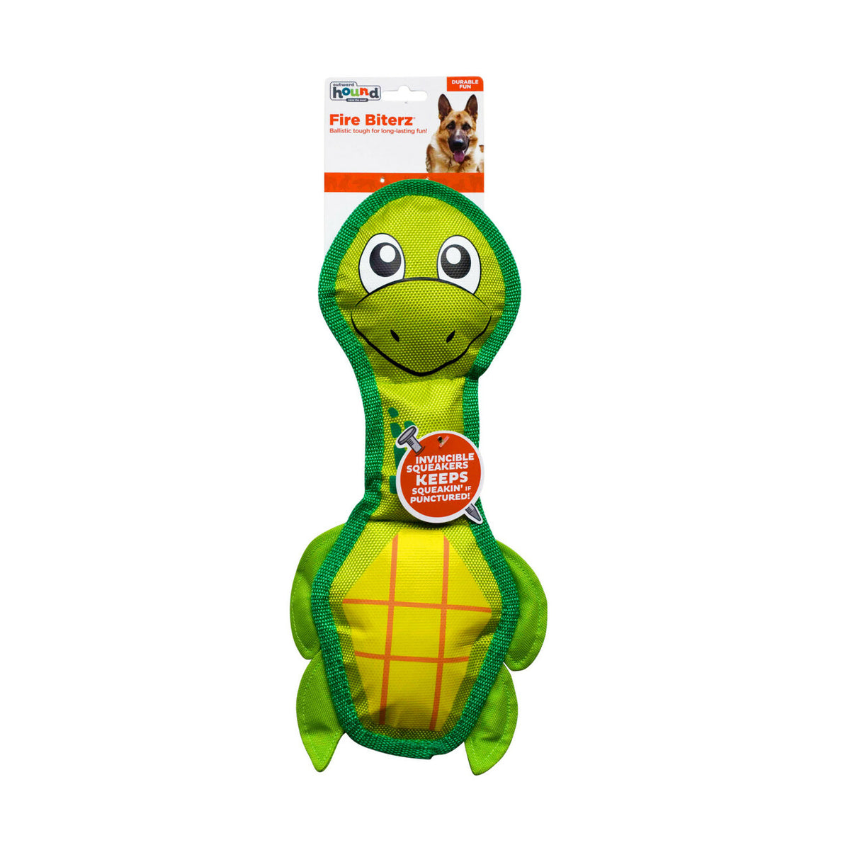 Outward Hound Fire Biterz Sea Turtle Durable Dog Toy Green Medium