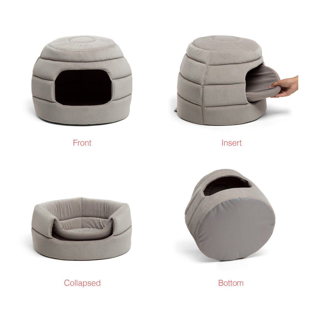 Best Friends by Sheri 2-in-1 Honeycomb Ilan Pet Hut Cuddler Cat and Dog Bed Grey