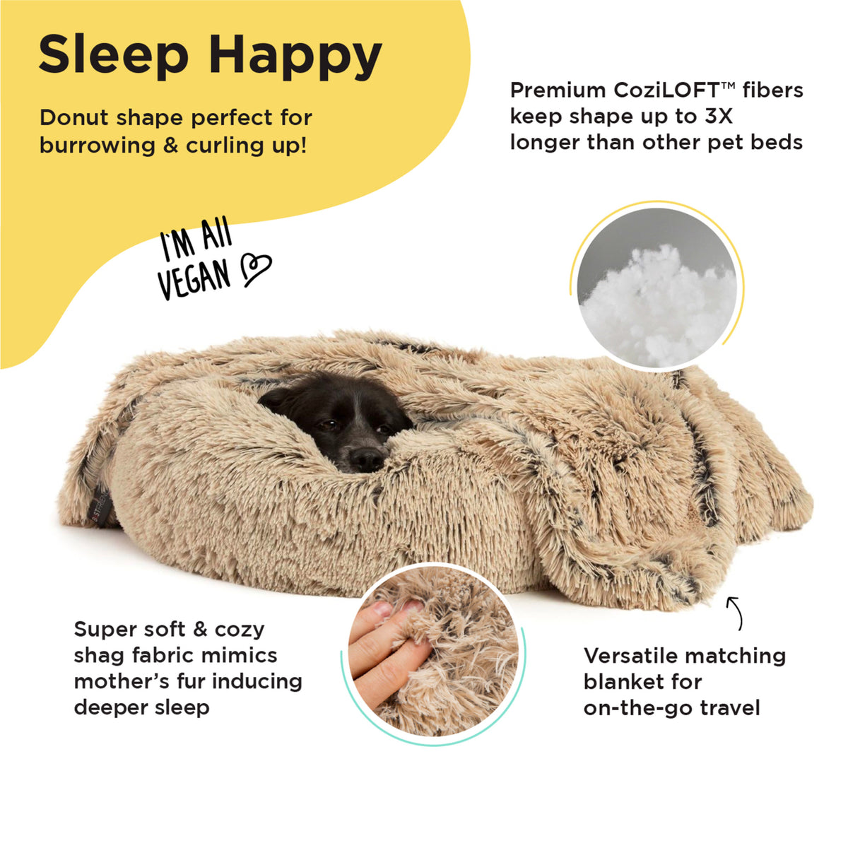 Donut Shag Bundle Bed and Blanket Taupe 30"x30"