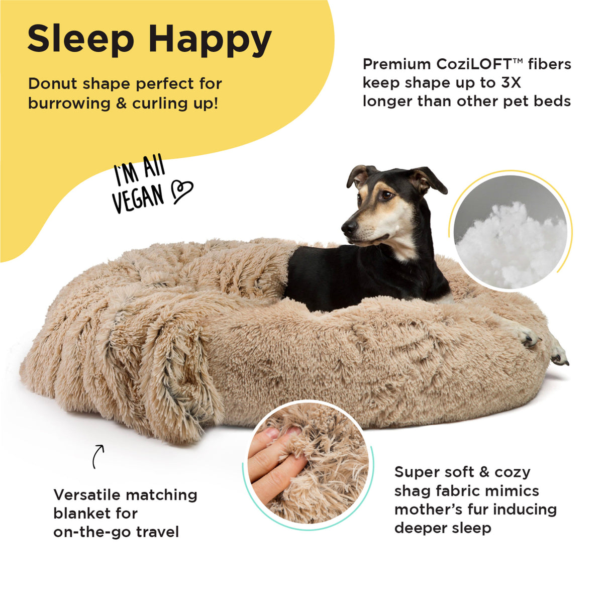 Donut Shag Bundle Bed and Blanket Taupe 36"x36"