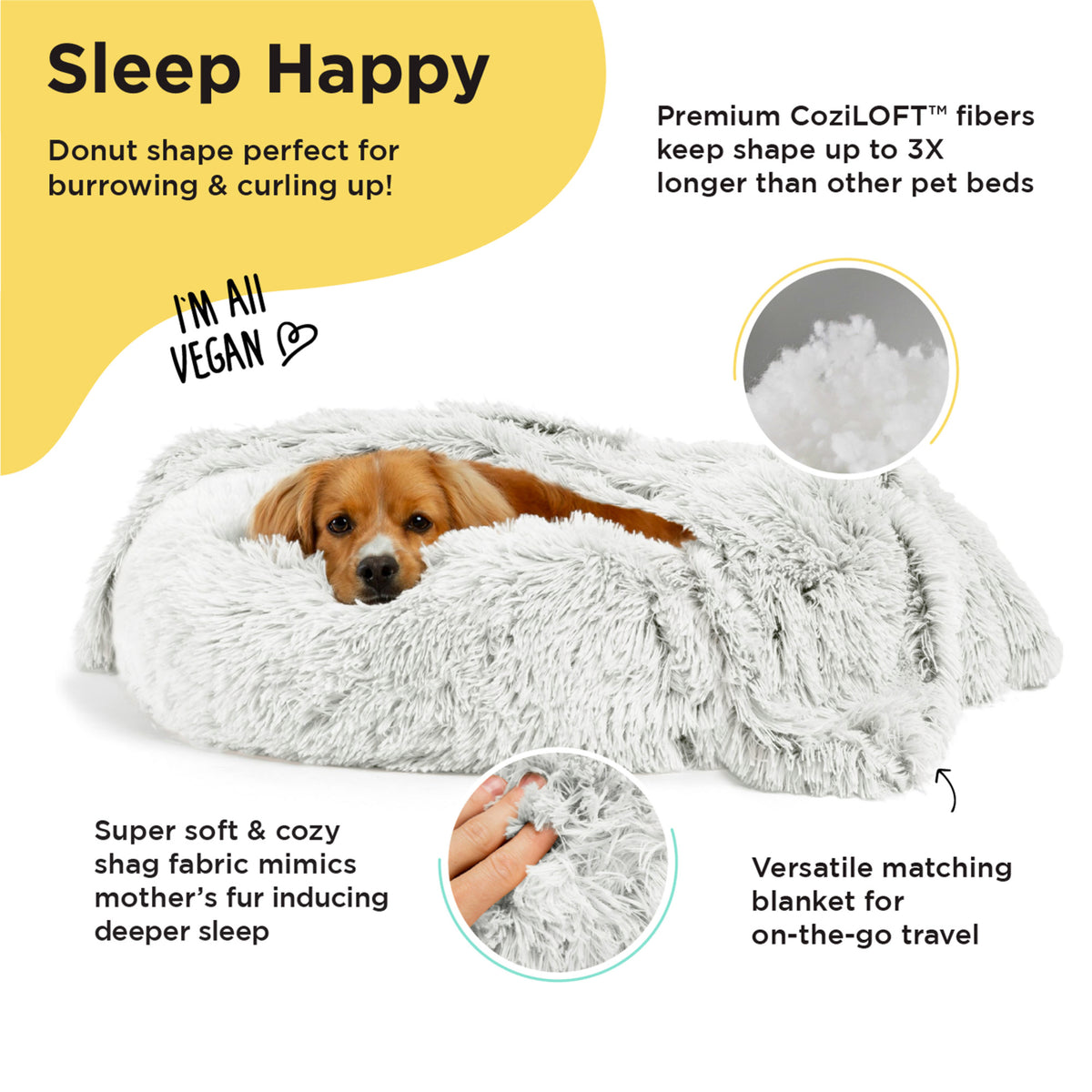 Donut Shag Bundle Bed and Blanket Frost 23"x23"