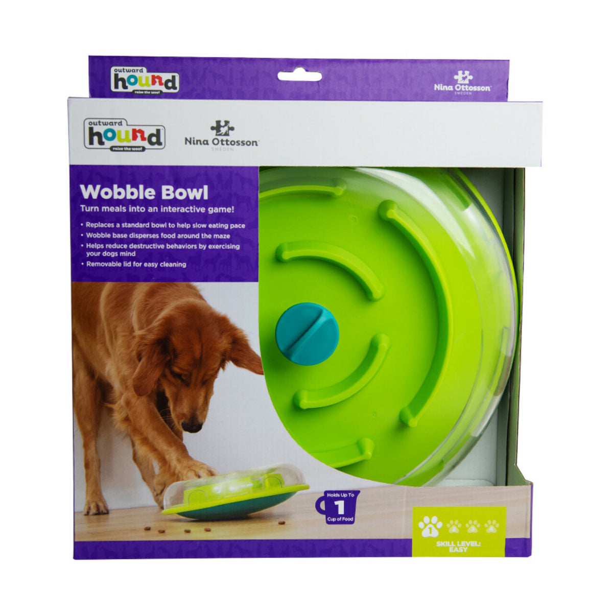 Nina Ottosson Wobble Slow Feeder Bowl Dog Game Blue/Green Level 1