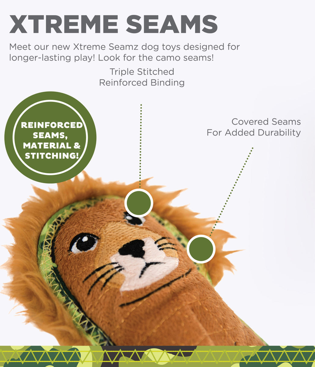 Outward Hound Xtreme Seamz Lion Plush Dog Toy Orange Small