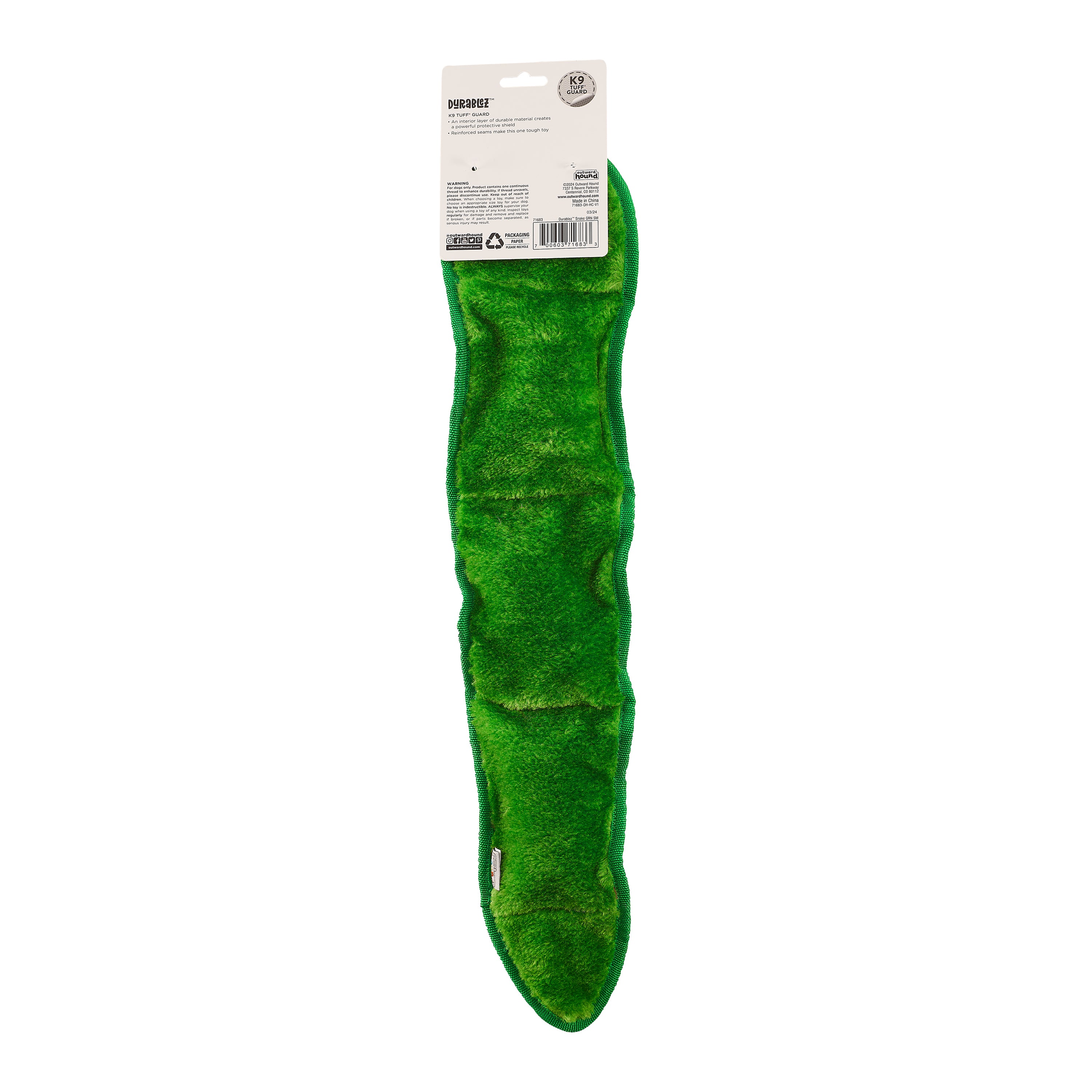 Outward Hound Durablez Holiday Snake Dog Chew Toy Green Small