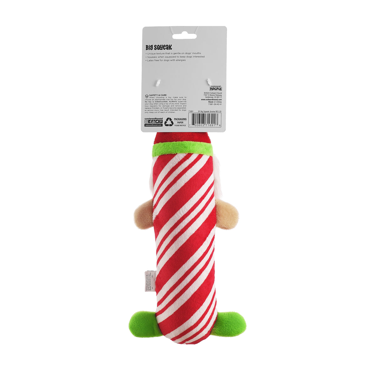 Petstages Stuffing Free Big Squeak Gnome Dog Chew Toy Red