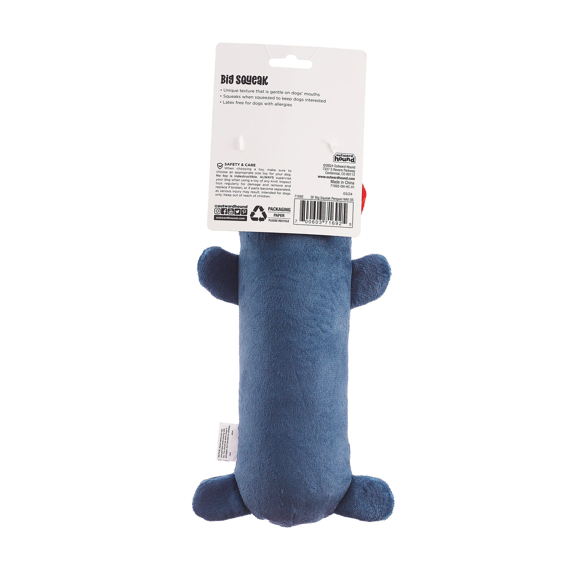 Outward Hound Stuffing Free Big Squeak Penguin Dog Chew Toy Nazy
