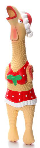 Outward Hound Squawkers Christmas Henrietta Latex Rubber Chicken Large Tan