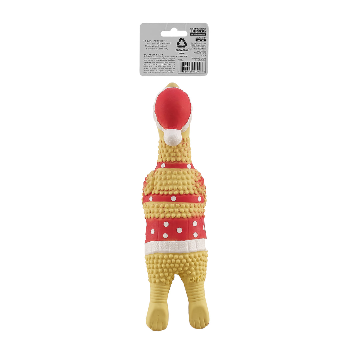 Outward Hound Squawkers Christmas Henrietta Latex Rubber Chicken Large Tan