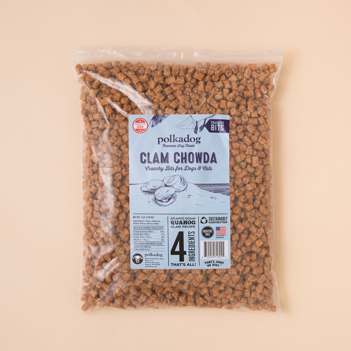 Polkadog Clam Chowda Training Bits Crunchy Dog and Cat Treats Bulk 5lb