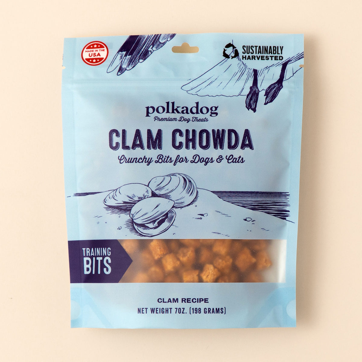 Polkadog Clam Chowda Training Bits Crunchy Dog and Cat Treats 7oz