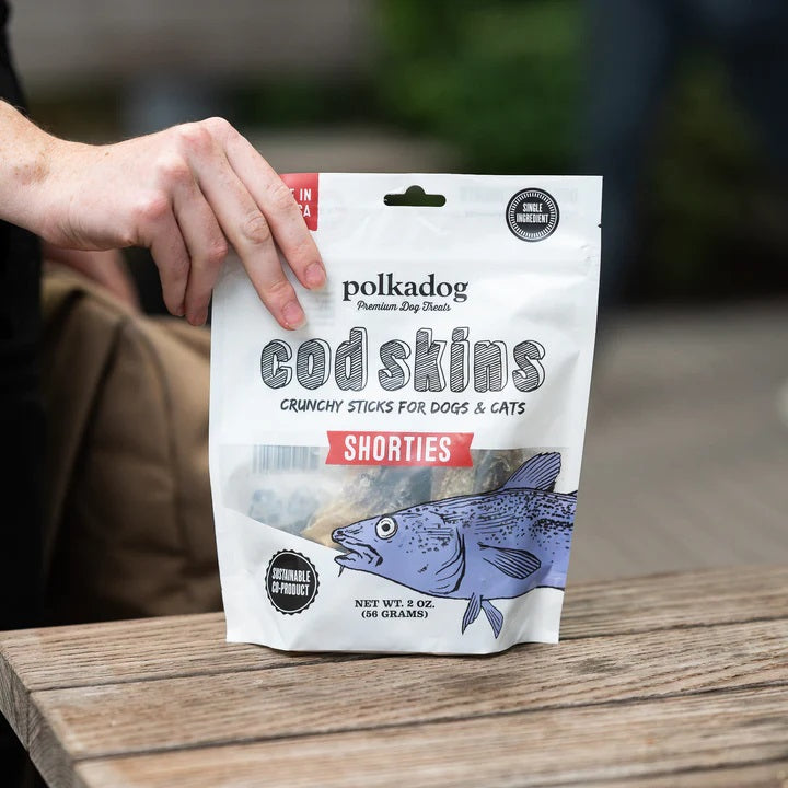 Polkadog Cod Skins Jerky Shorties Crunchy Dog and Cat Treats 2oz