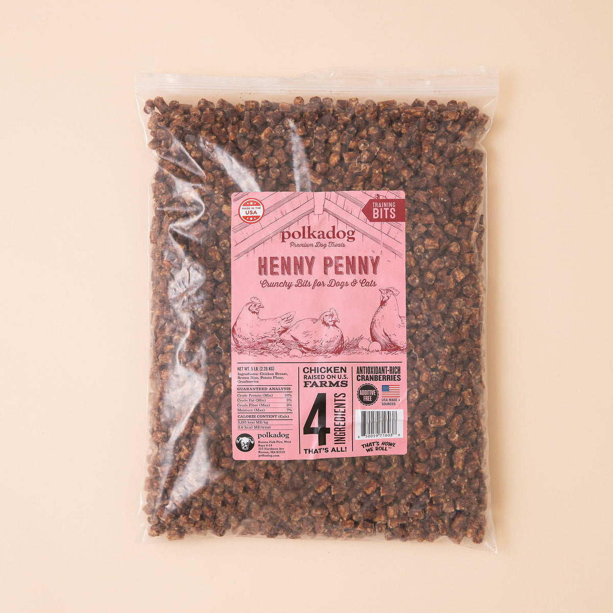 Polkadog Henny Penny Chicken & Cranberry Training Bits Crunchy Dog and Cat Treats Bulk 5lb