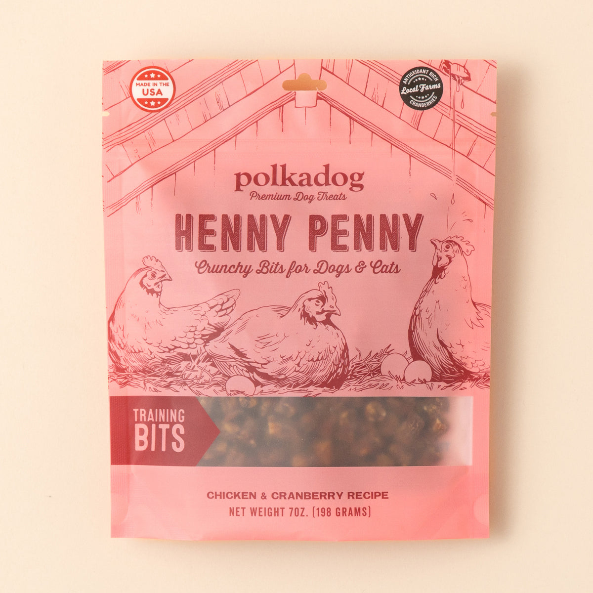 Polkadog Henny Penny Chicken & Cranberry Training Bits Crunchy Dog and Cat Treats 7oz