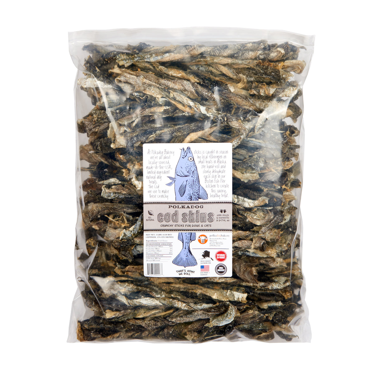 Polkadog Cod Skins Crunchy Dog and Cat Treats Bulk 5lb