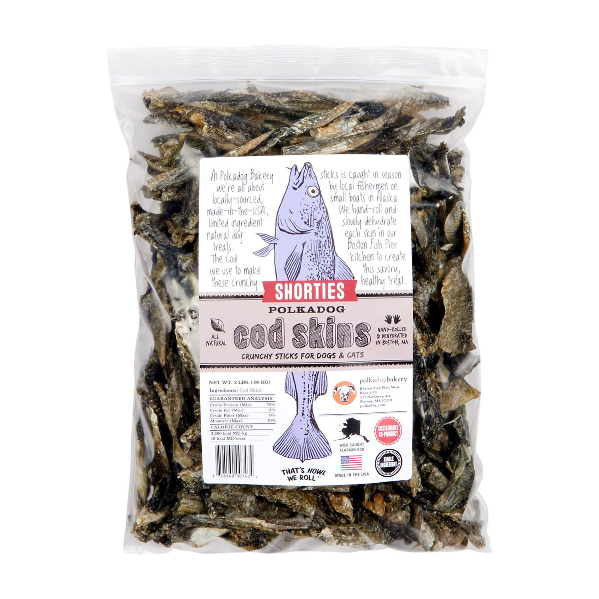 Polkadog Cod Skins Shorties Crunchy Dog and Cat Treats Bulk 2lb