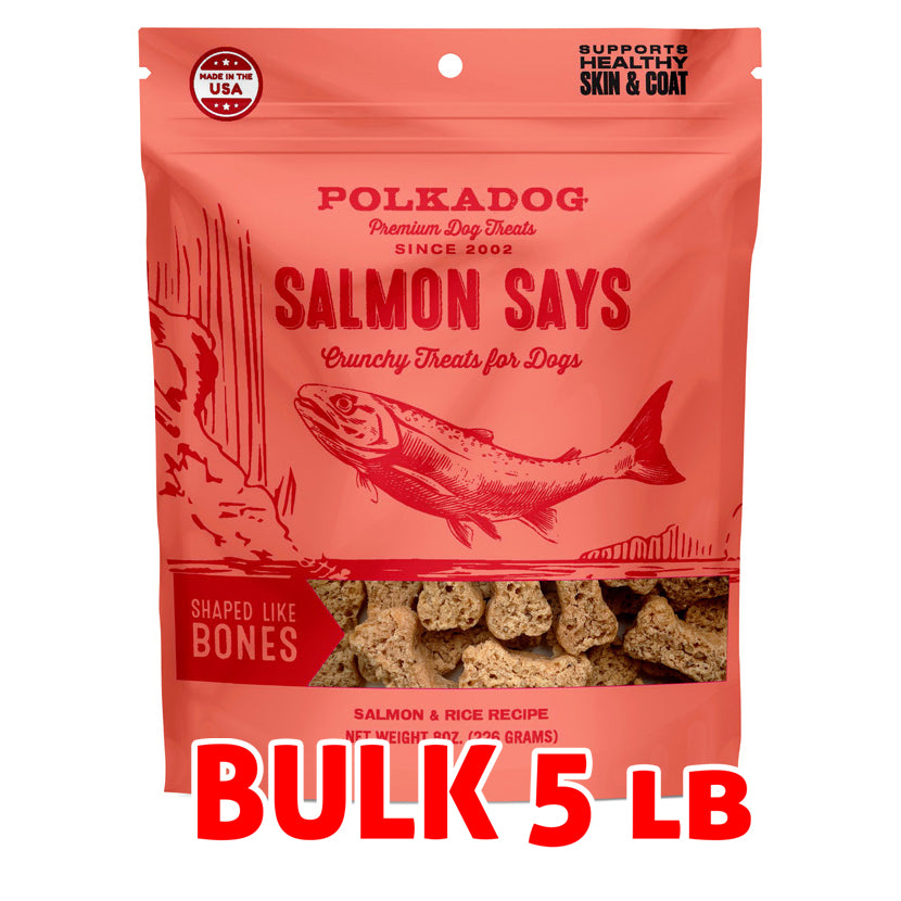 Polkadog Salmon Says Bone Shaped Crunchy Dog and Cat Treats Bulk 5lb