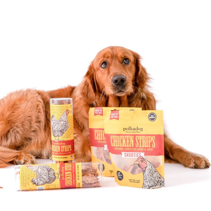 Polkadog Chicken Strips Jerky Dog and Cat Treats Tube 4oz Case of 6