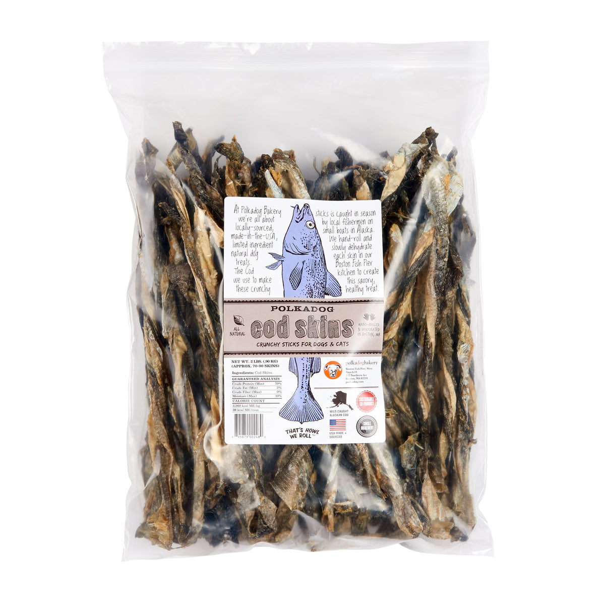 Polkadog Cod Skins Crunchy Dog and Cat Treats Bulk 2lb