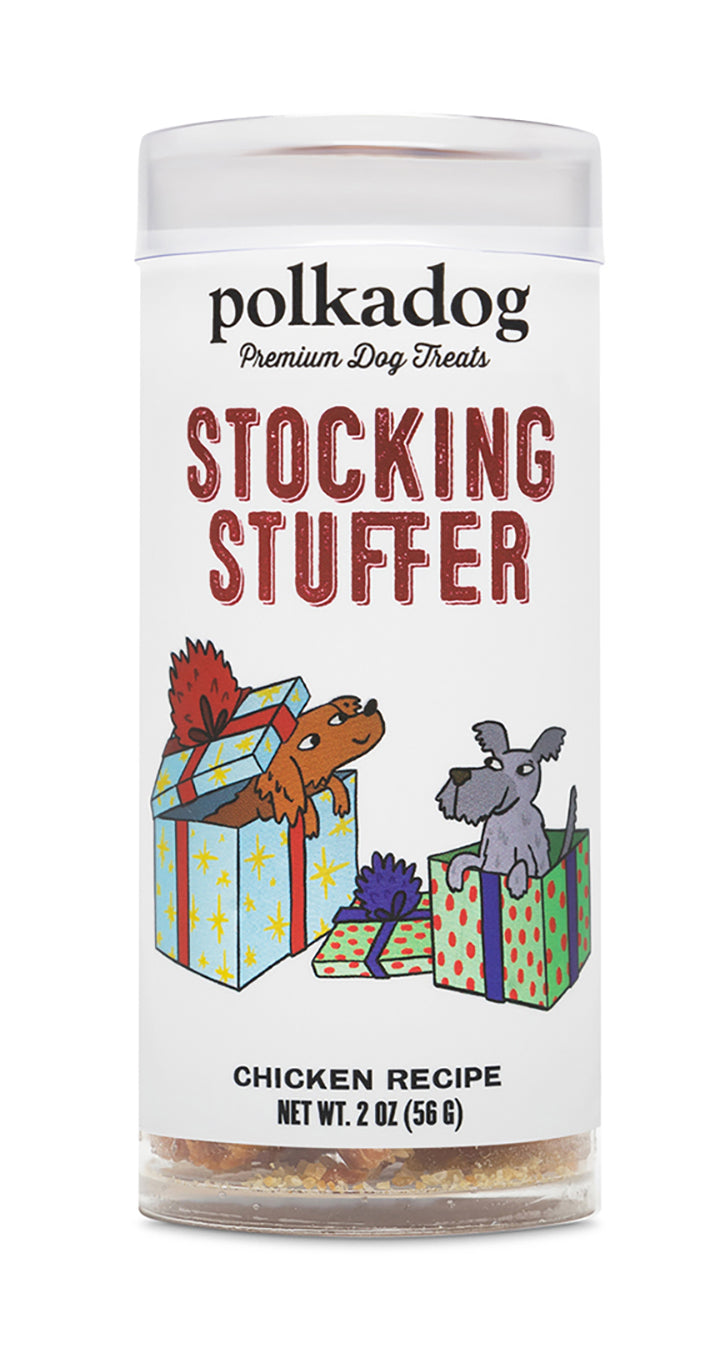 Polka Dog Holiday Mini Tube: Stocking Stuffer, Chicken Little Bits Dog Treat 2oz