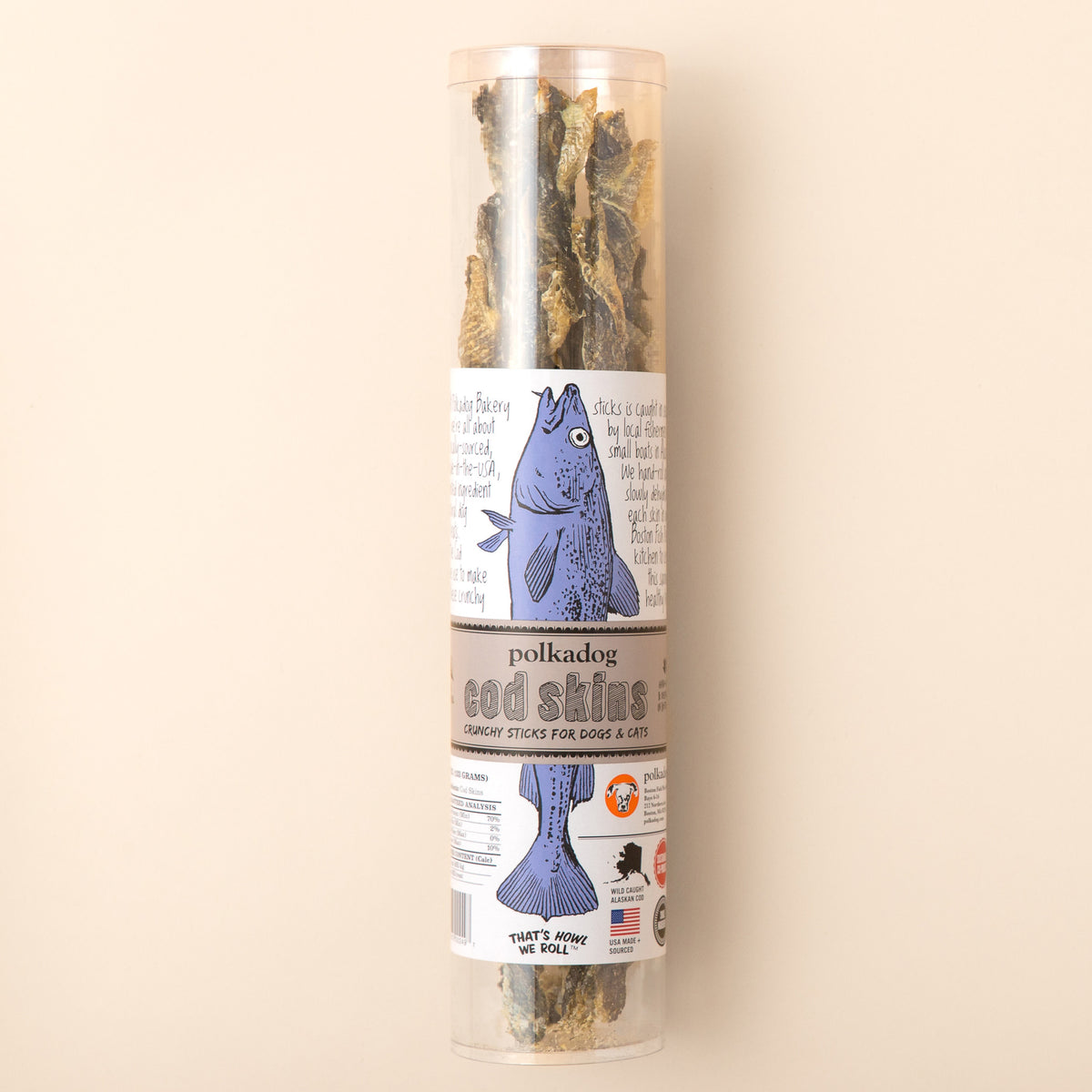 Polkadog Cod Skins Crunchy Dog and Cat Treats Tube 4.7oz Case of 6