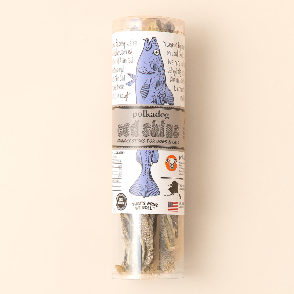 Polkadog Cod Skins Crunchy Dog and Cat Treats Tube 2.5oz Case of 6