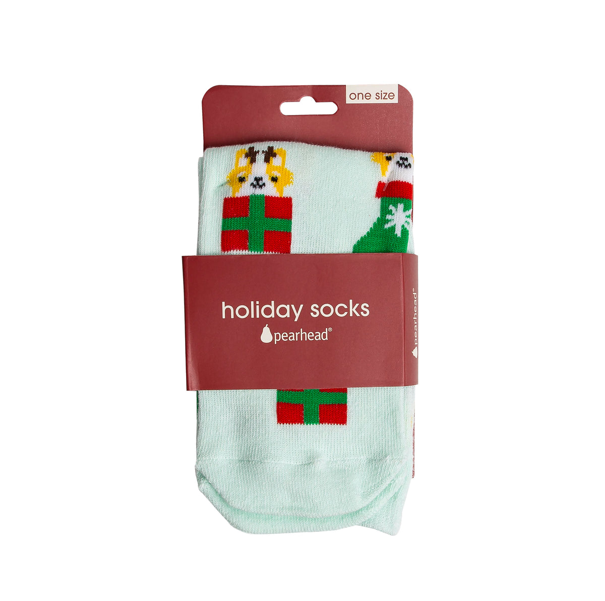 Pearhead Corgi Holiday Socks Green One Size