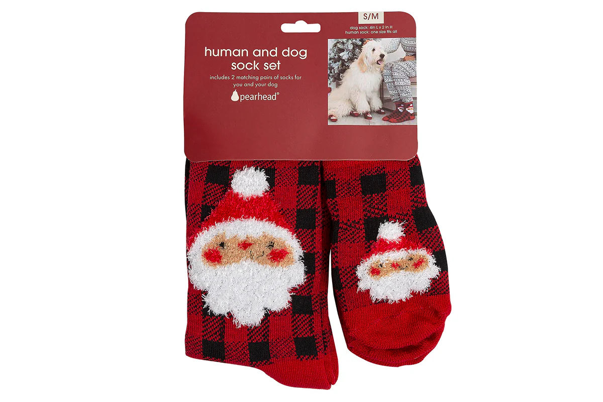 Pearhead Human and Dog Sock Set Buffalo Check Santa