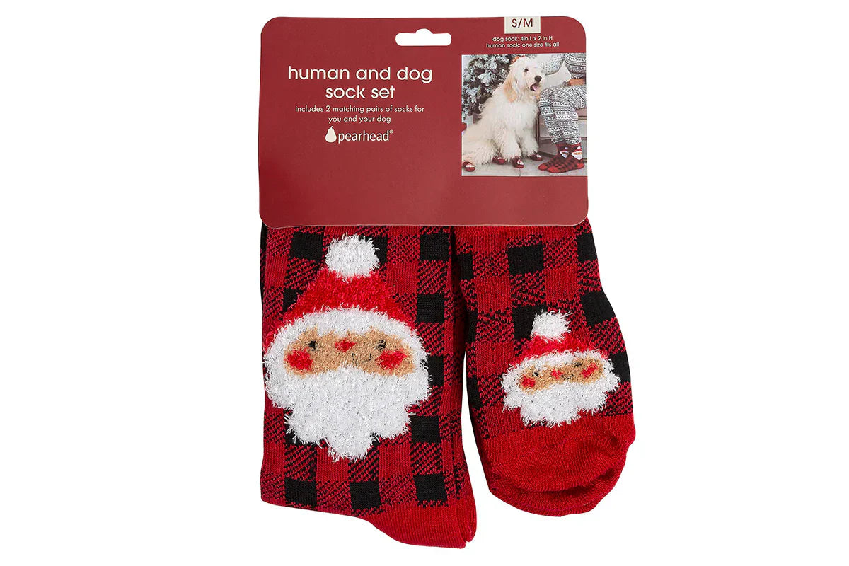 Pearhead Human and Dog Sock Set Buffalo Check Santa