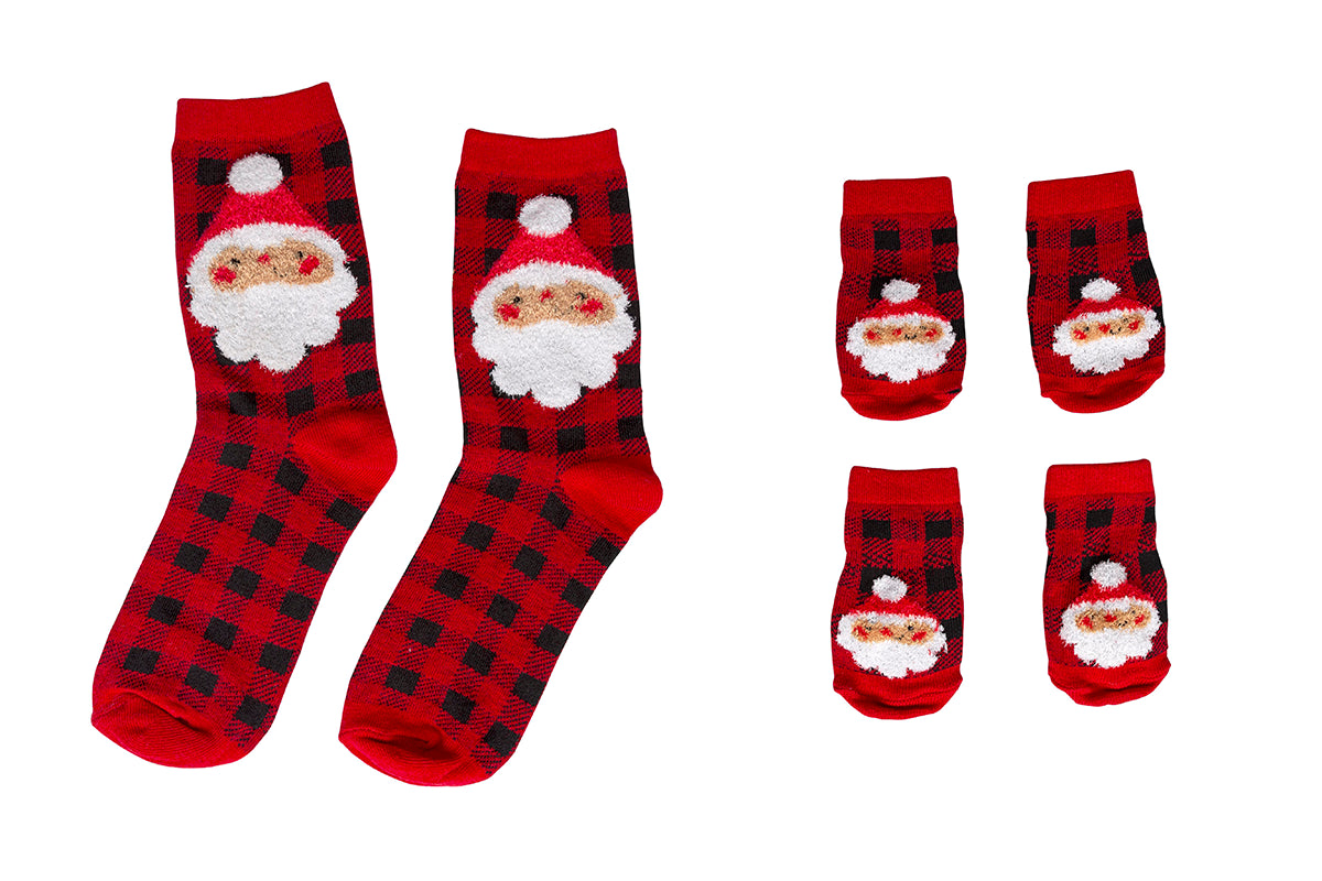 Pearhead Human and Dog Sock Set Buffalo Check Santa