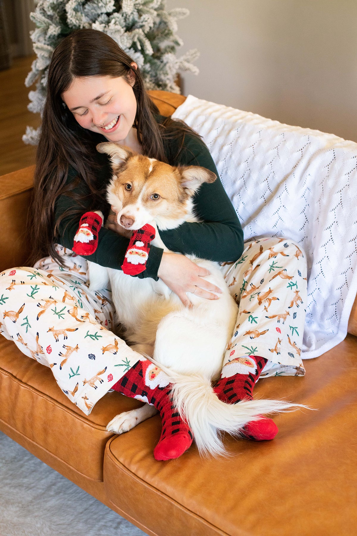 Pearhead Human and Dog Sock Set Buffalo Check Santa