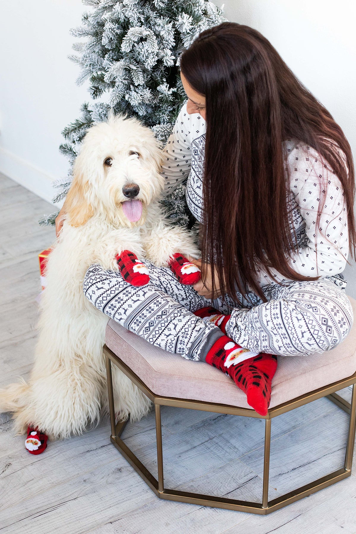 Pearhead Human and Dog Sock Set Buffalo Check Santa