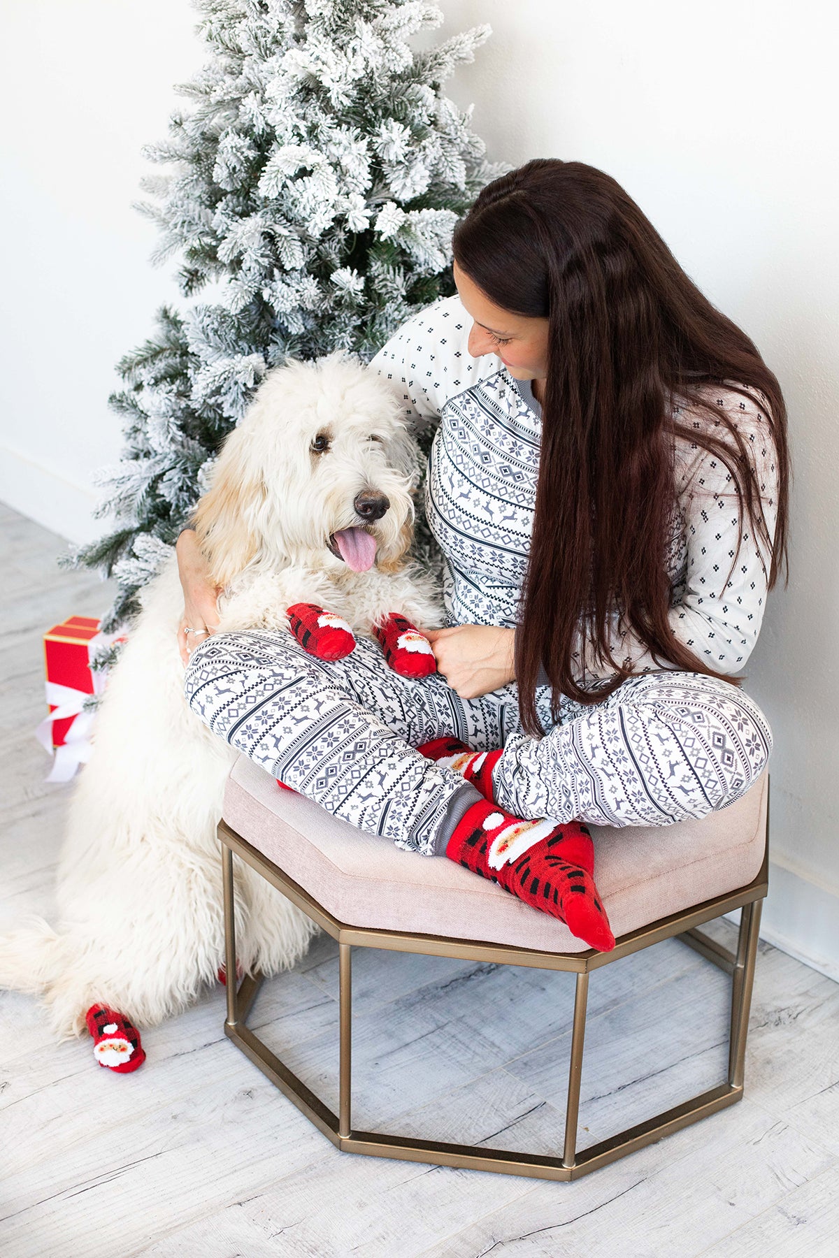 Pearhead Human and Dog Sock Set Buffalo Check Santa