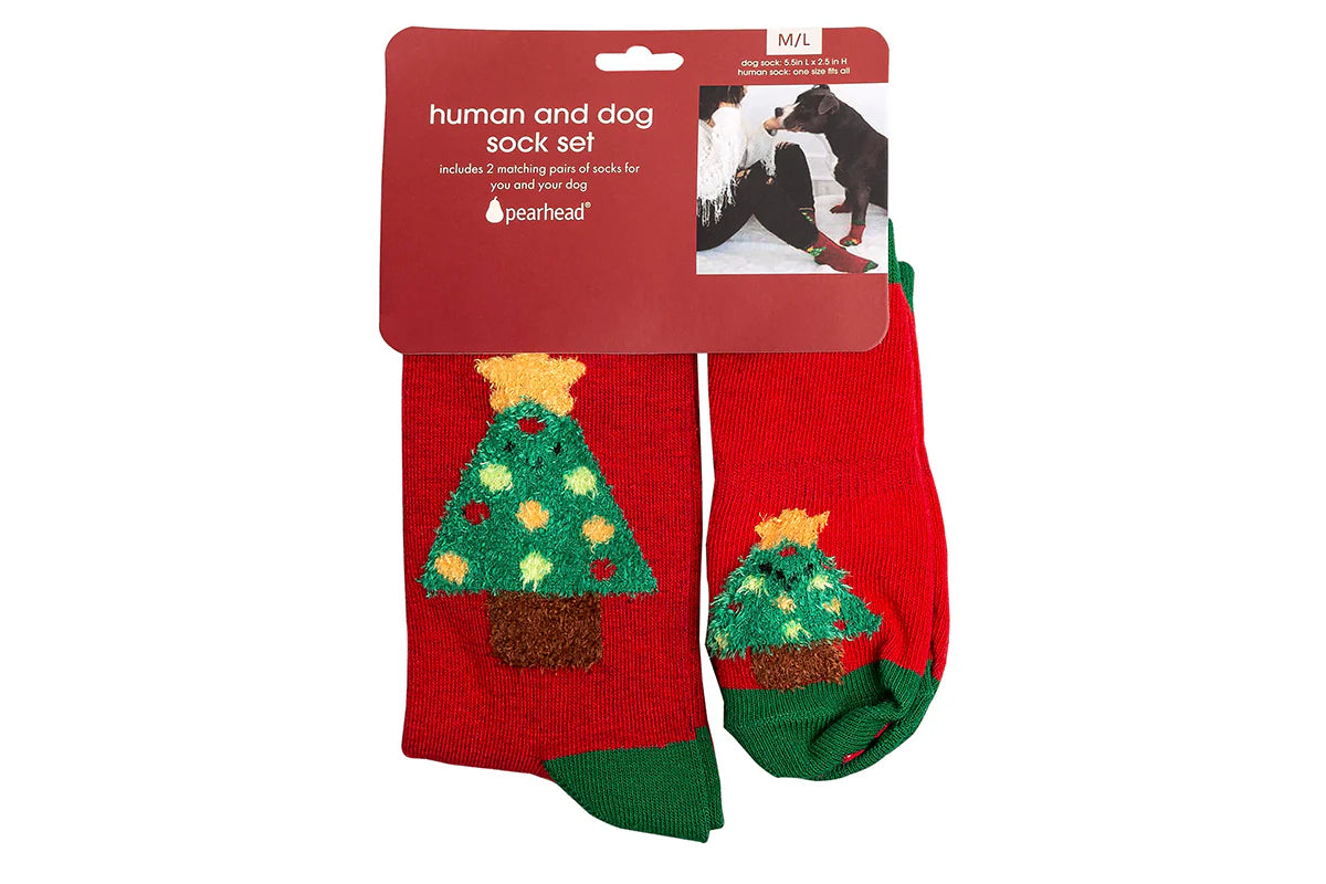 Pearhead Holiday Tree Human and Dog Sock Set 2pc