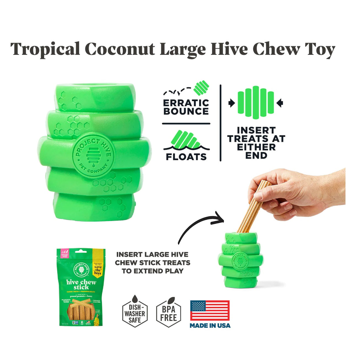 Project Hive Tropical Coconut Scent Hive Chew Toy Green Large