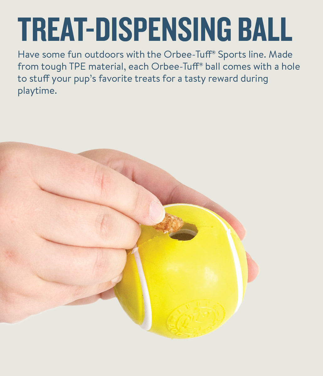 Planet Dog Orbee-Tuff Tennis Ball Treat-Dispensing Dog Chew Toy Yellow
